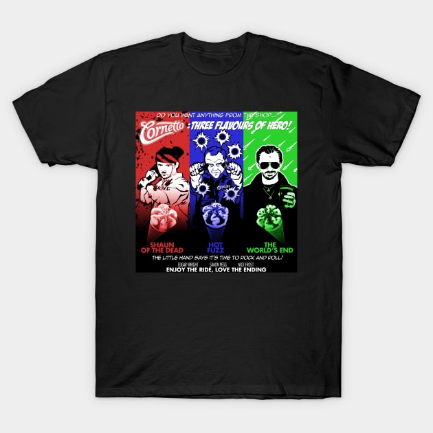 The Cornetto Trilogy: Three Flavours of Hero! T-Shirt by cabinboy100